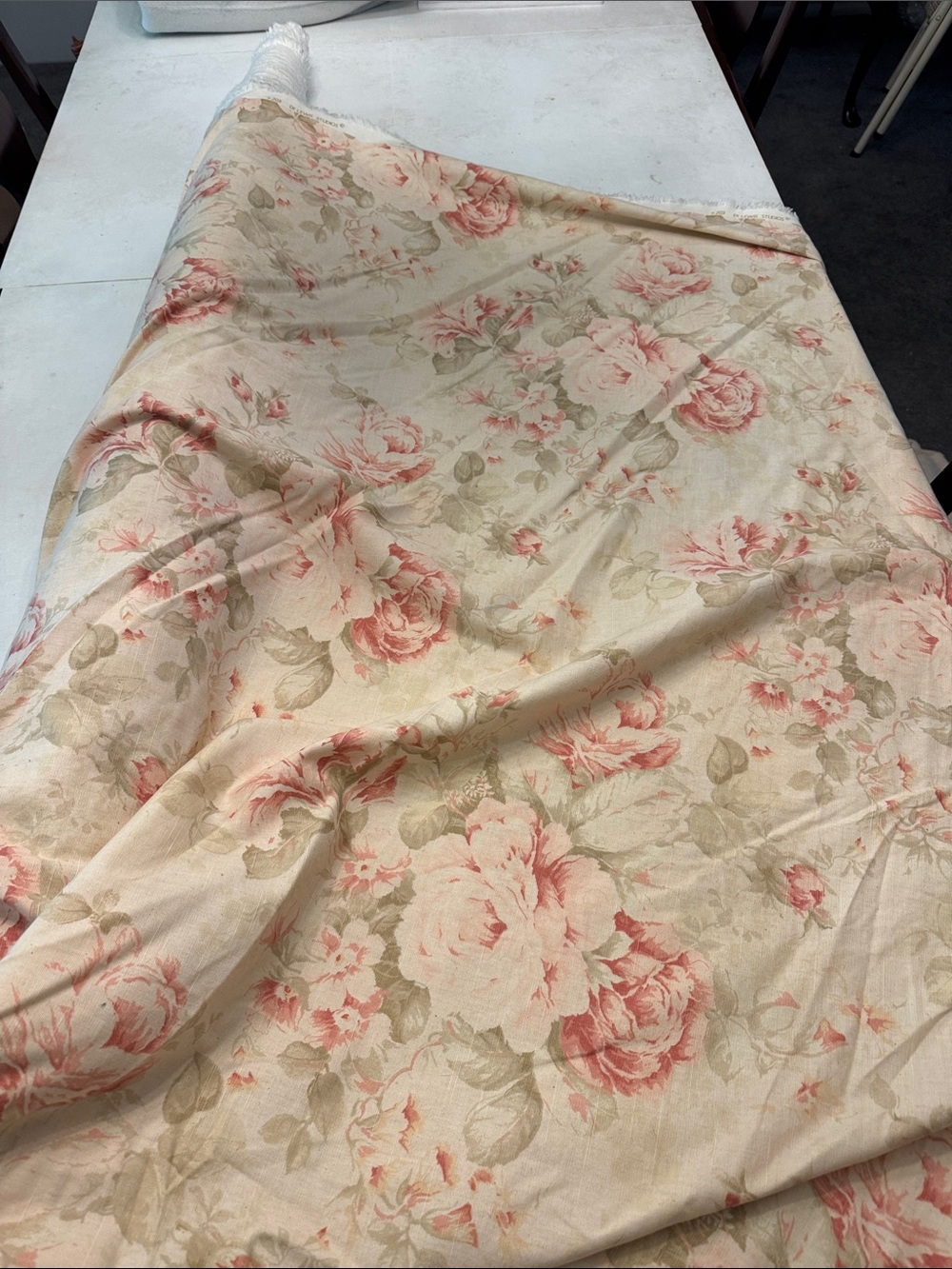 Floral Rose Cotton Fabric - Cream and Pink